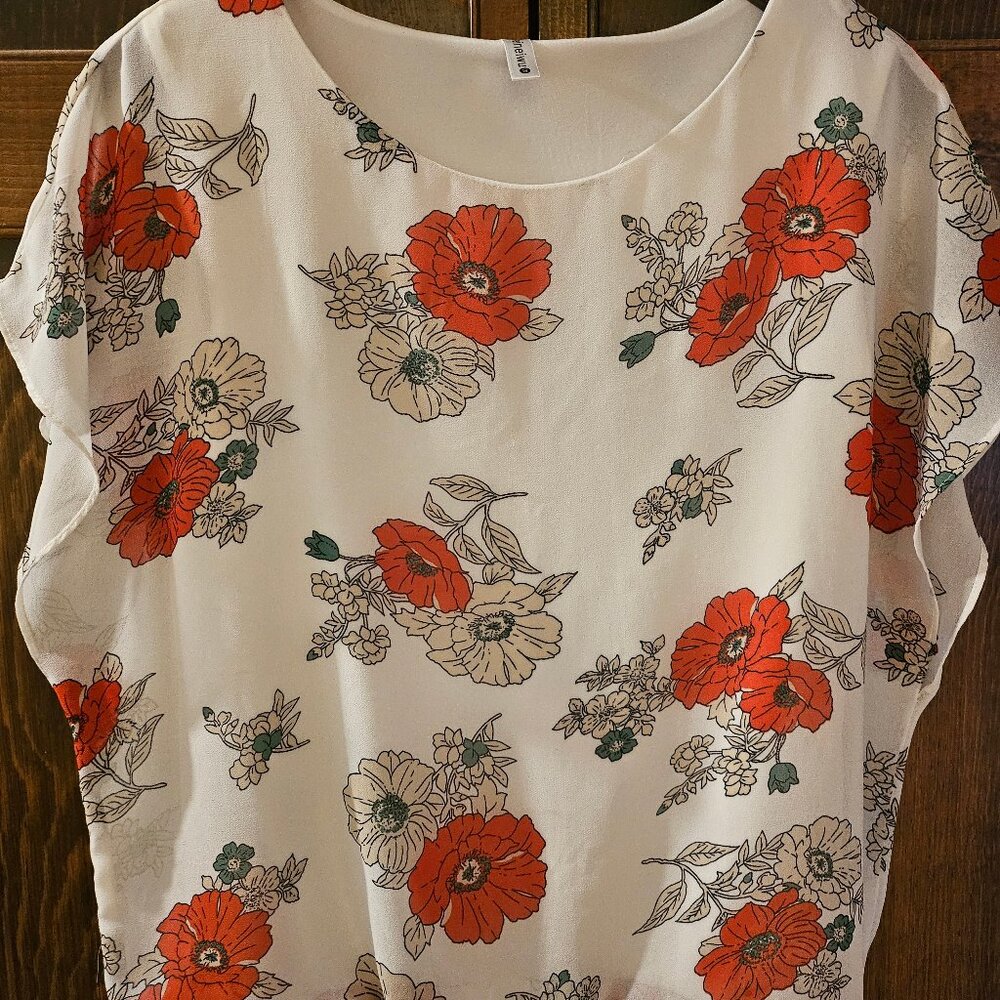 Neineiwu Red Poppy Chiffon Top